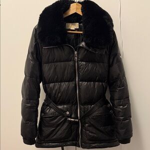 MICHAEL Michael Kors Black Puffer Jacket with Faux Fur